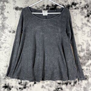 PPLA Top Womens Size Medium Gray Black Waffle Knit Long Sleeve Round‎ Neck